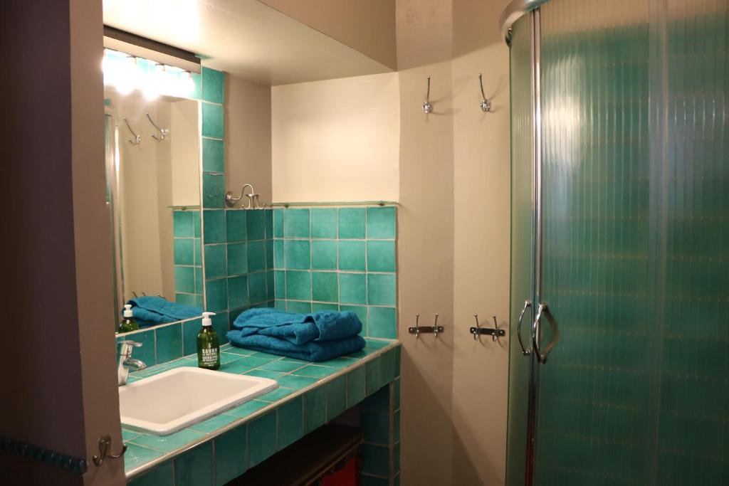 a bathroom with a sink and a shower at La Vie de Bohème Avignon in Avignon