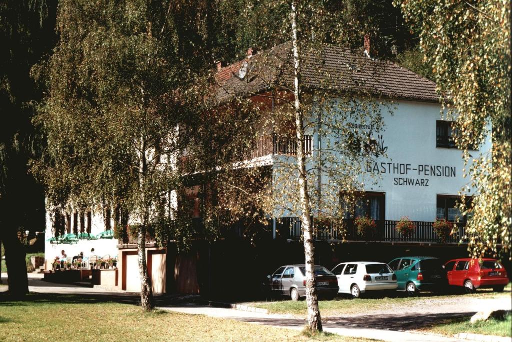 ein Gebäude mit davor geparkt in der Unterkunft Gasthaus-Pension Waldesruhe in Schwarzbach