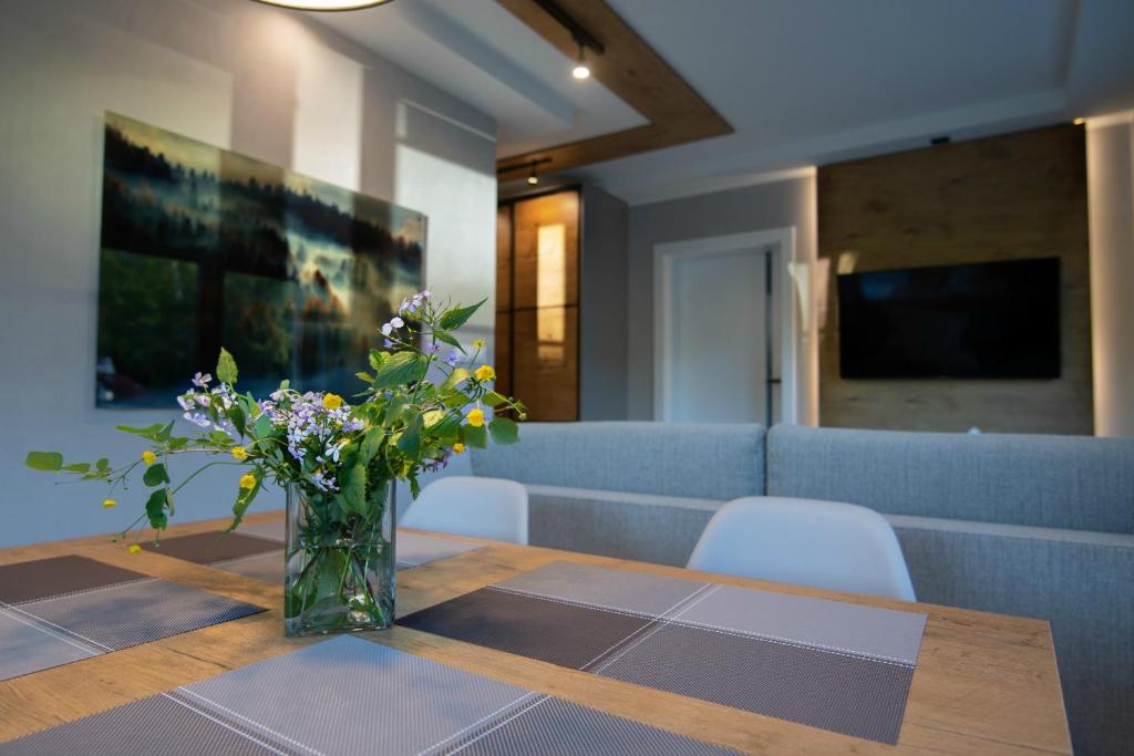Televízia a/alebo spoločenská miestnosť v ubytovaní Apartament MOUNTSEA ,Karpacz Ogrodnicza