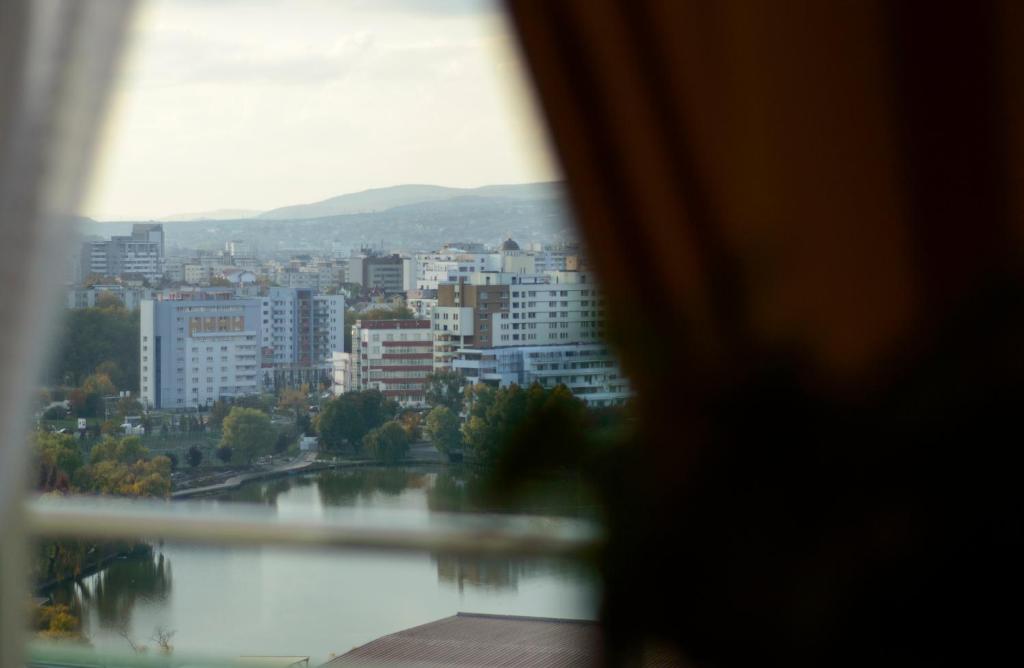 a view of a city from a window at Long Term Business Apartment in Cluj-Napoca