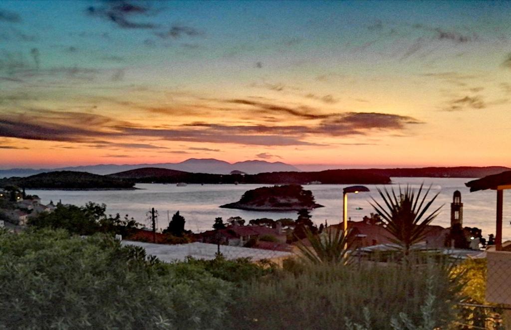 a view of a body of water at sunset at Apartments Giardino in Hvar