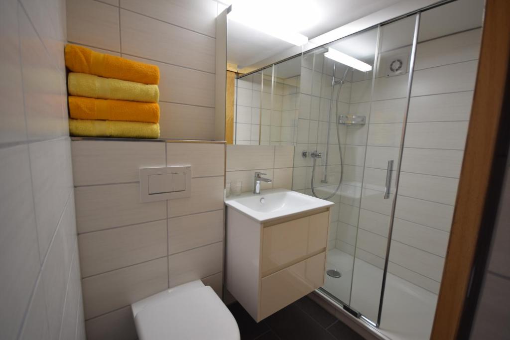 Koupelna v ubytování Studio bim Chalet bim Chilchli