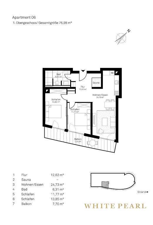 Půdorys ubytování White Pearl Apartment 1.06