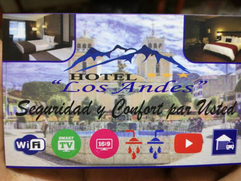 a sign for a hotel los angeles with a picture at HOTEL LOS ANDES in Cutervo