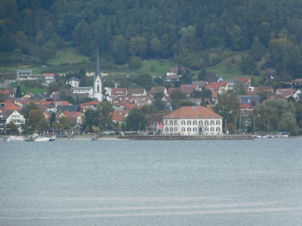 uma cidade na costa de um grande corpo de água em Ferienhaus Seeperle em Bodman-Ludwigshafen