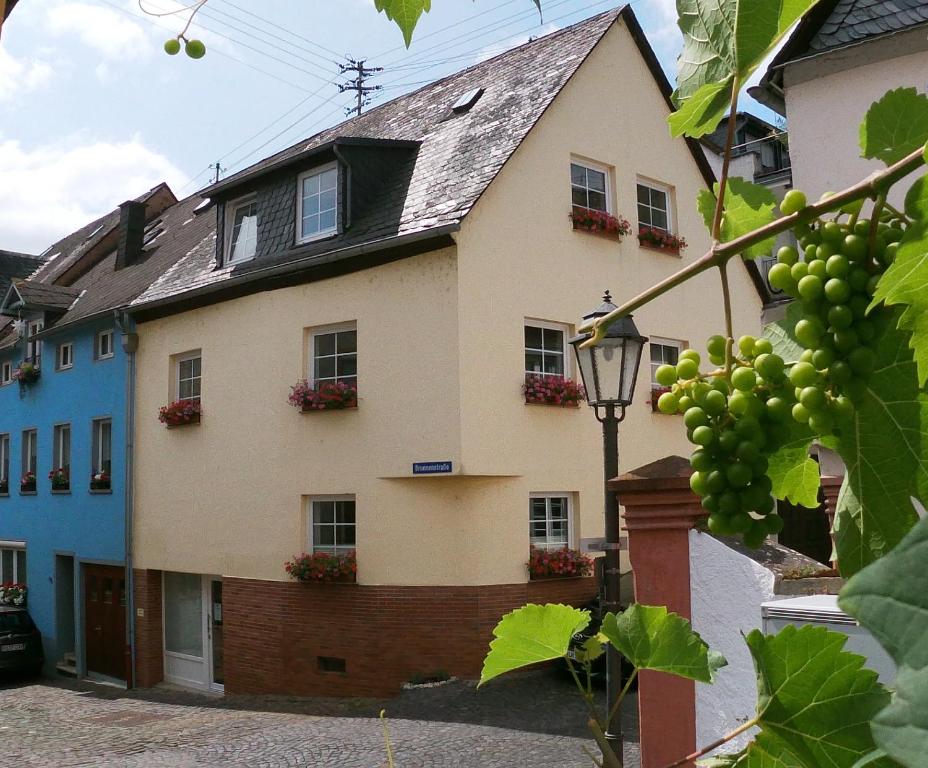 Ein Haus mit einem Haufen Trauben davor. in der Unterkunft Ferienhaus Würzgarten in Ürzig