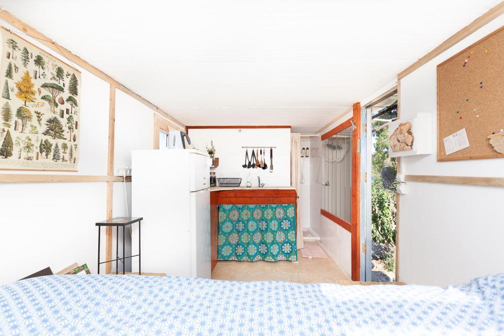 eine Küche mit Kühlschrank in einem Zimmer in der Unterkunft NATURA-eco farm in Natur