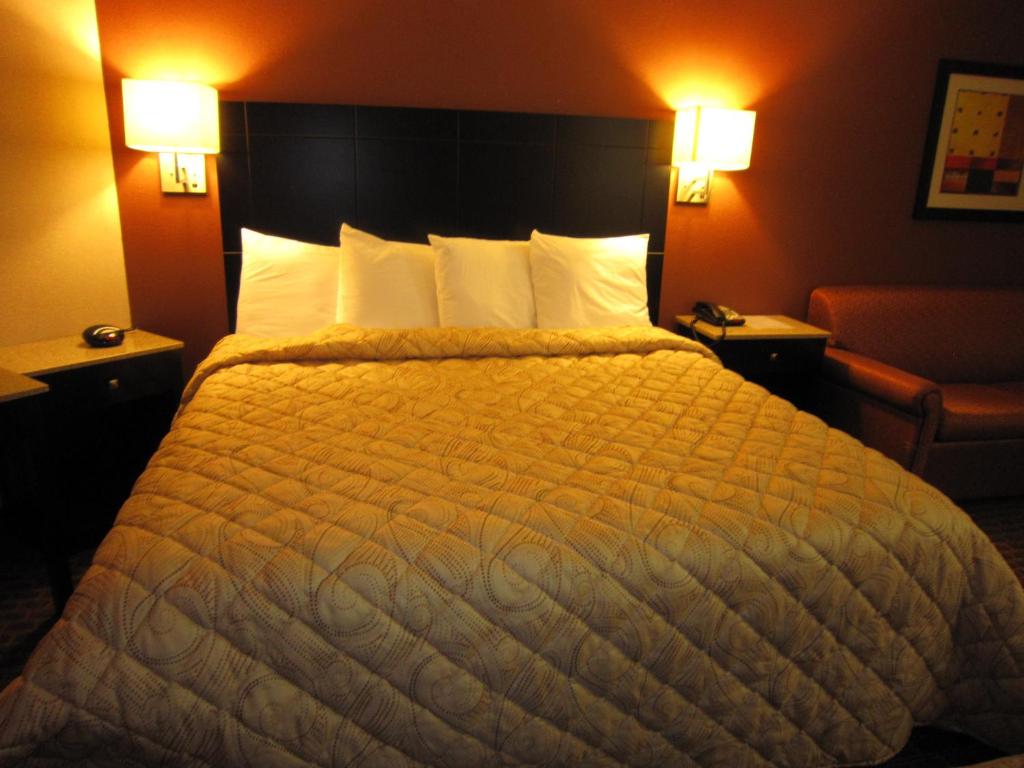 1 cama grande en una habitación de hotel con 2 lámparas en Red Carpet Inn and Suites Monmouth Junction, en Monmouth Junction