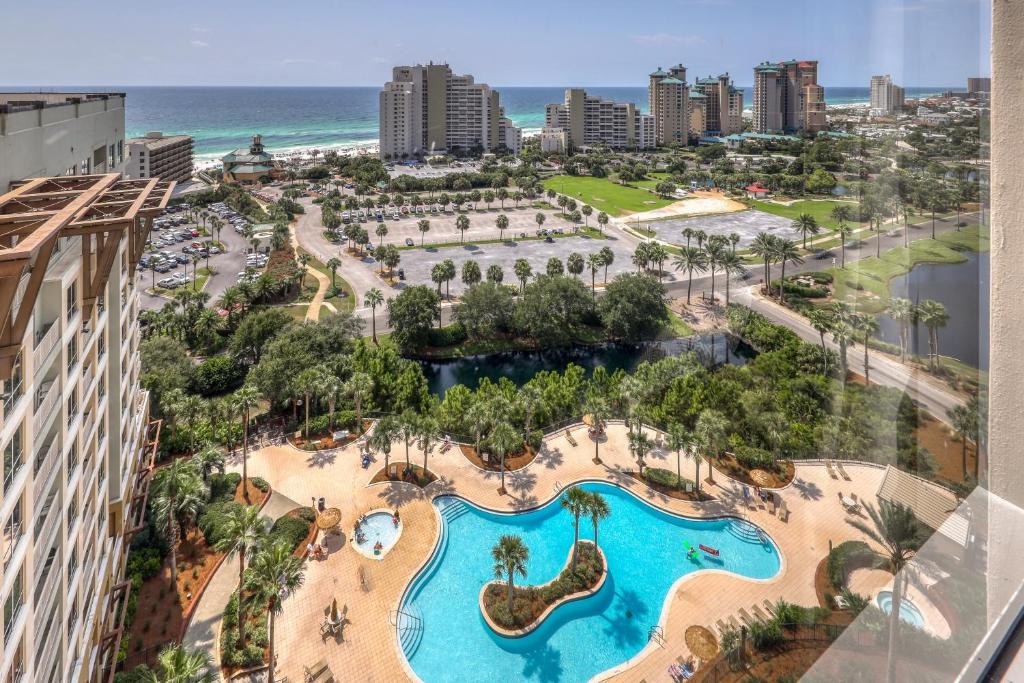 an aerial view of the pool at the resort at Luau Condos in Destin