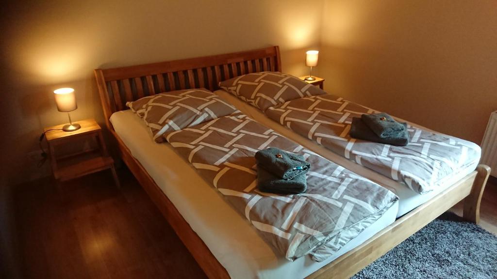 Postel nebo postele na pokoji v ubytování Pension Müllers Mühle