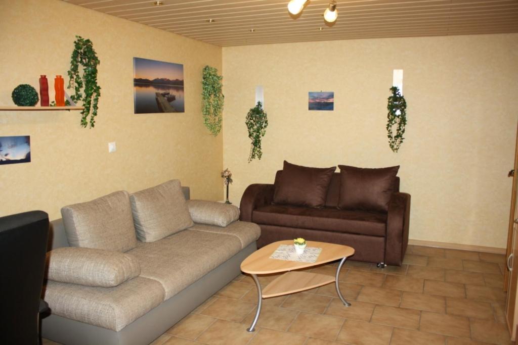 a living room with a couch and a table at Monteur-/und Ferienwohnung Diehl in Aßlar