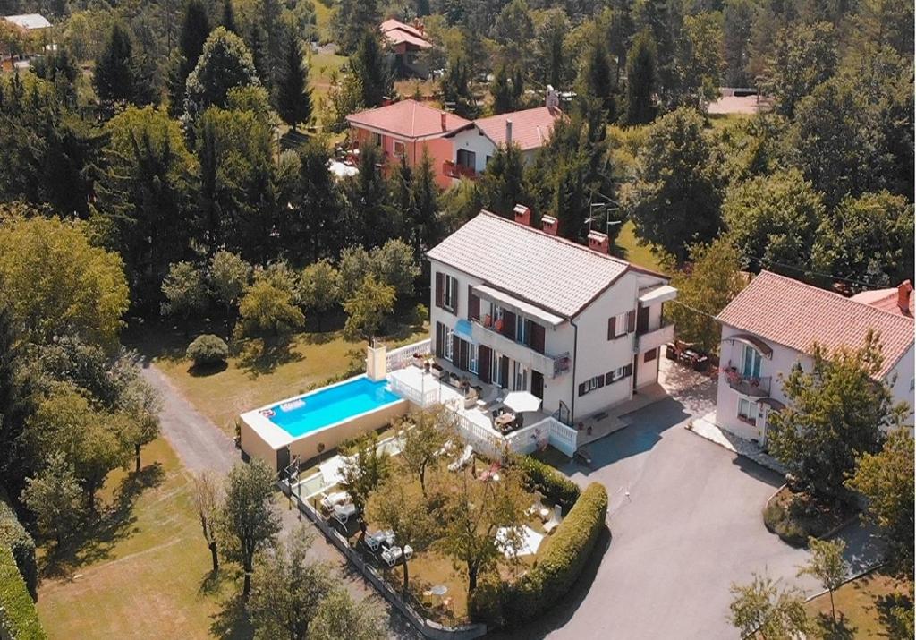 an aerial view of a house with a swimming pool at Guest House Surina App Surina's Green Holiday in Rupa