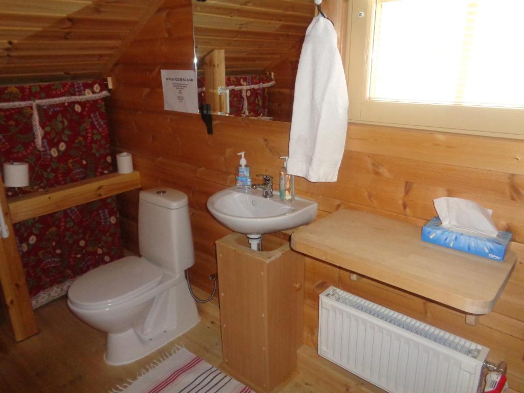a bathroom with a toilet and a sink at Family Home in Fáskrúðsfjörður