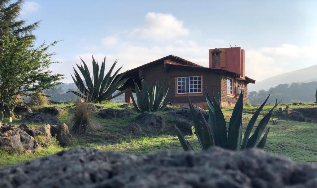una pequeña casa en medio de un campo en Las Cabañas Mavoro, en Jocotitlán