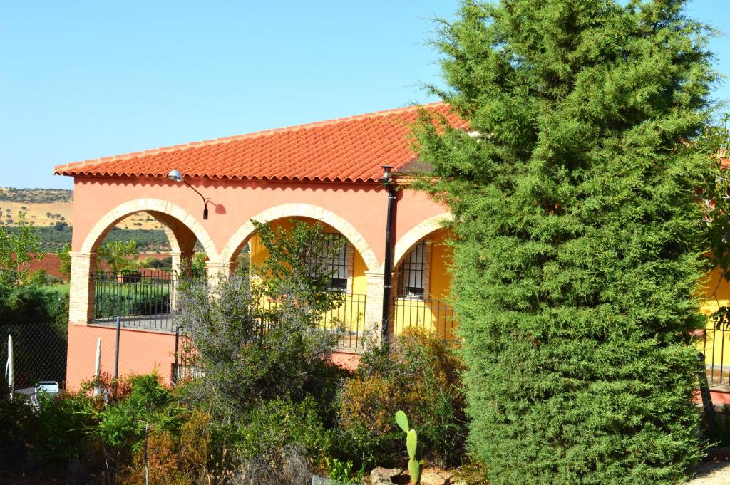 una casa con un árbol delante de ella en Casa Rural ¨La Noria Olaya¨, en Santa Cruz de Mudela