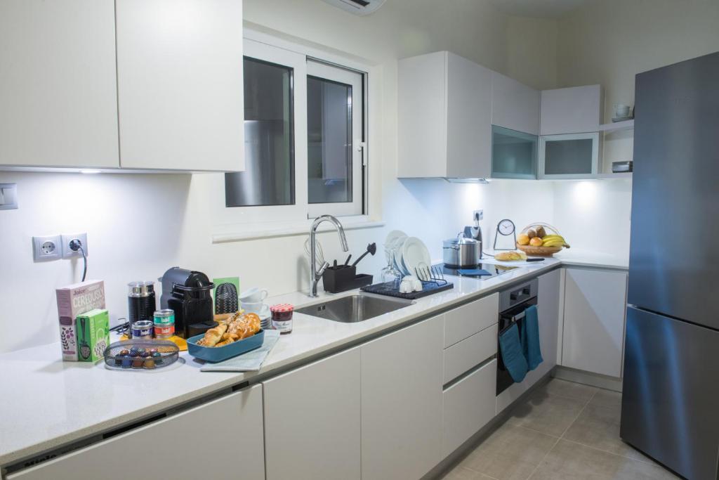 Kuchyň nebo kuchyňský kout v ubytování Piraeus Seaview Elegant Apartments