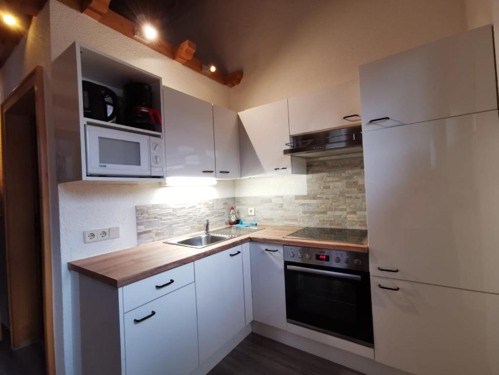 Kuchyň nebo kuchyňský kout v ubytování Appartement Reindl