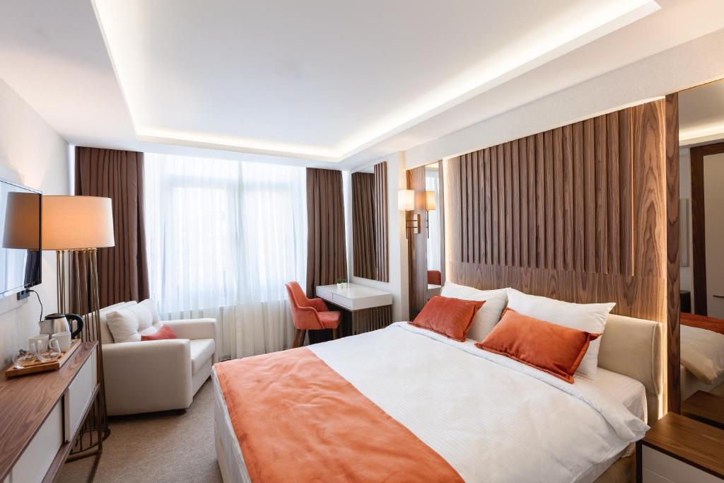 伊斯坦堡的住宿－Sherry Suites Karaköy，配有一张床和一把椅子的酒店客房