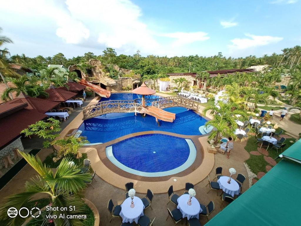 an overhead view of a swimming pool at a resort at Camotes Ocean Heaven Resort in Camotes Islands