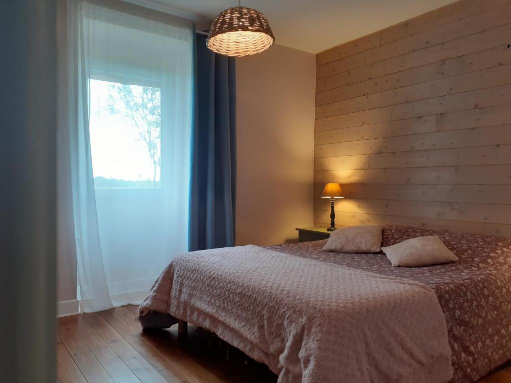 Chavin的住宿－Gîte de Gravelle，一间卧室设有一张床和一个大窗户