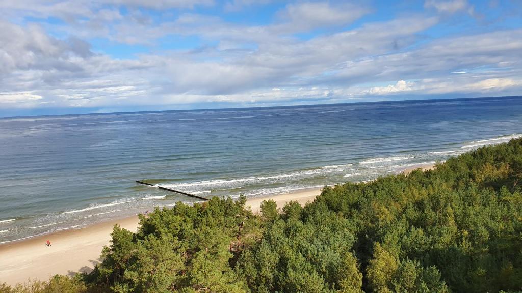 an aerial view of a beach and the ocean at Porta Sunrise in Dziwnówek
