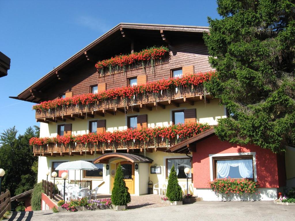 a building with red flowers on the side of it at Albergo Villa Cristina in Folgaria