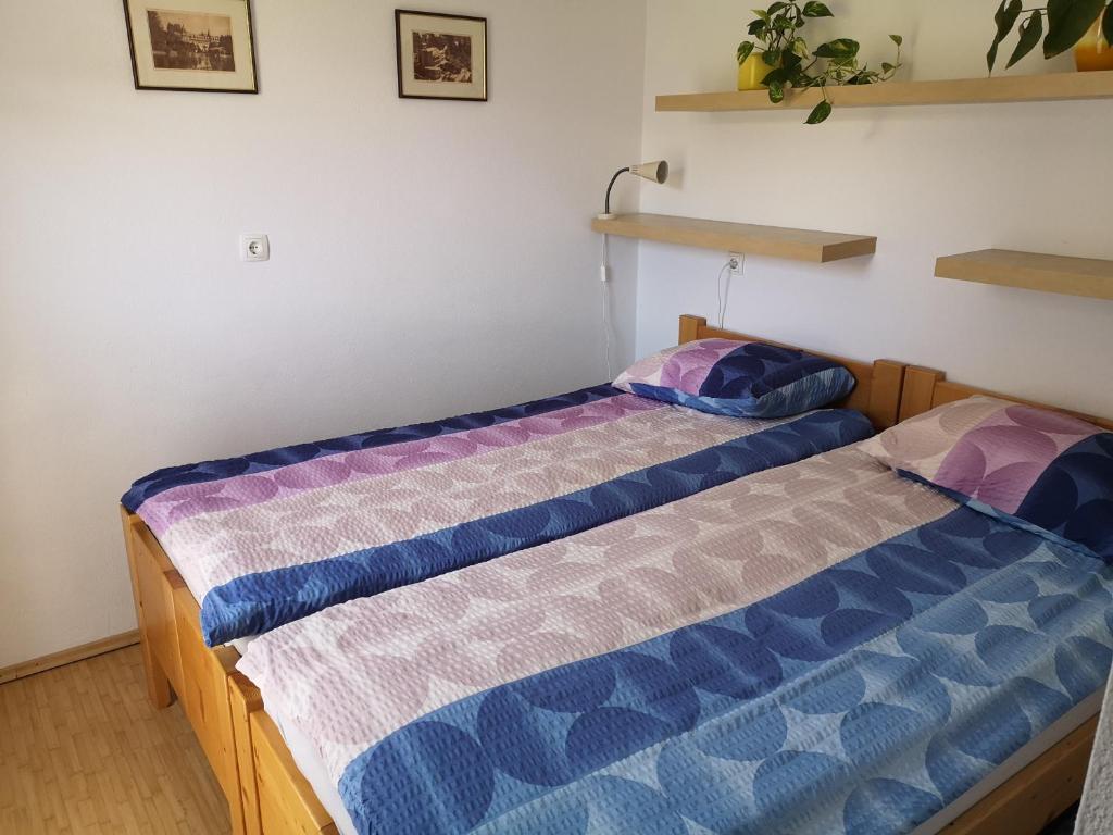 two beds sitting next to each other in a room at Apartment Damijan in Bled