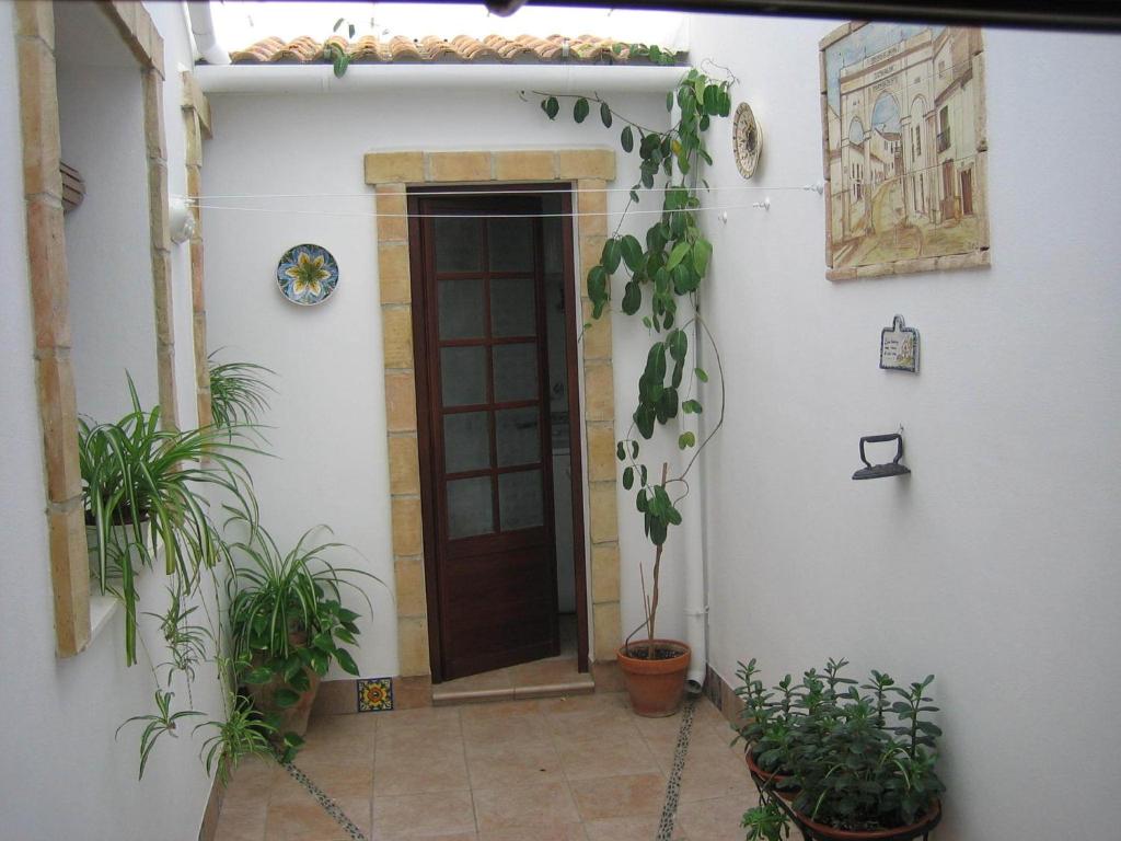 una casa con una puerta y algunas plantas delante de ella en Casa Rural La Villa, en Castro del Río