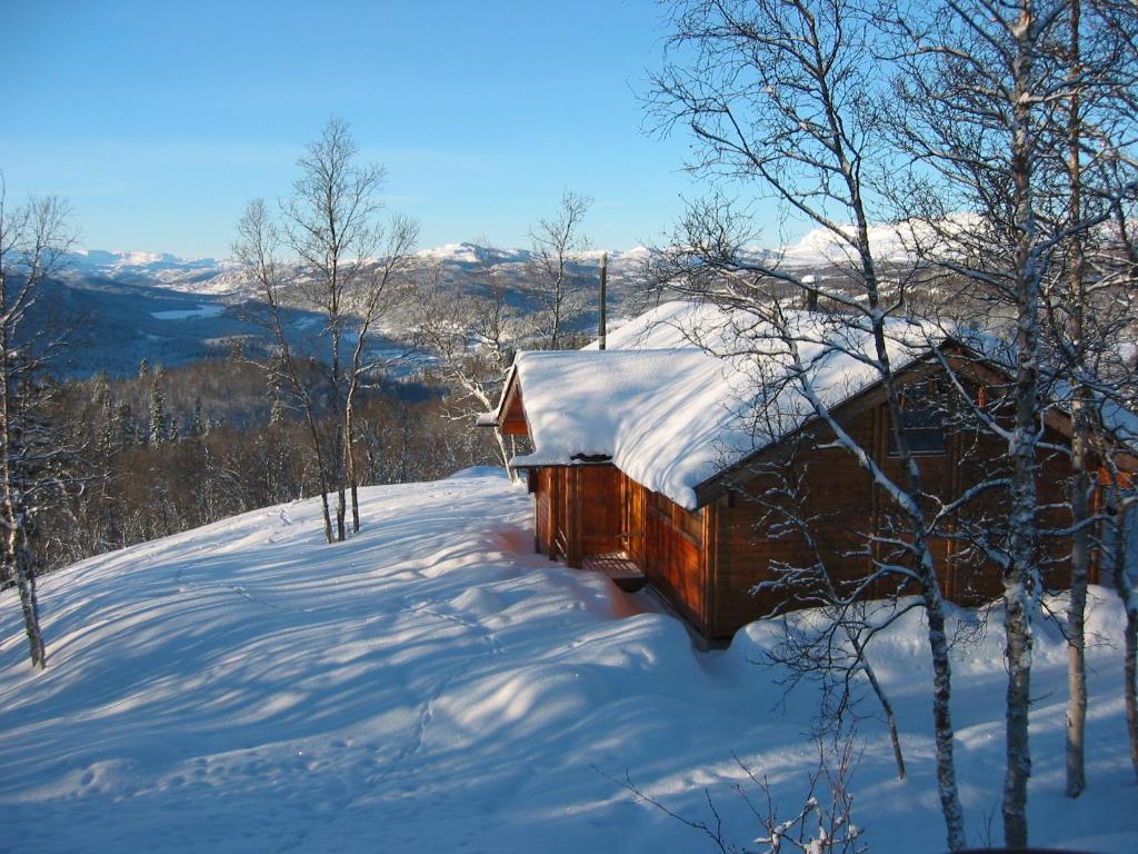 una cabaña con nieve en el techo del bosque en Milonga - 3 bedroom cabin, en Al