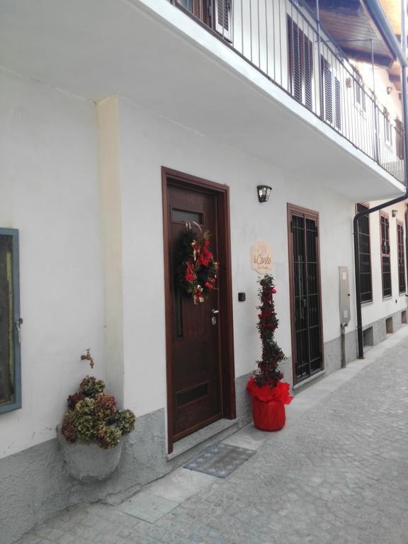 a door of a building with two potted plants at Monolocale Candiolo in Candiolo