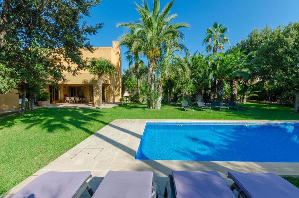 eine Villa mit einem Pool und Palmen in der Unterkunft Villa Son Floriana in Son Servera