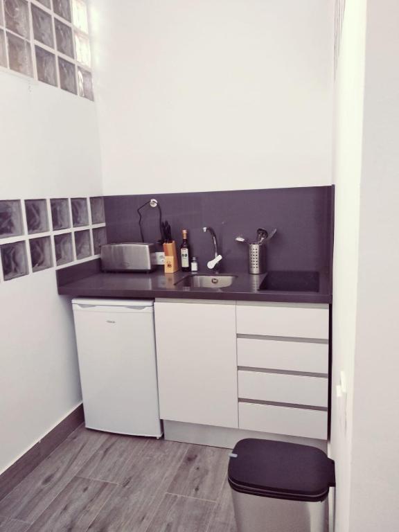 a small kitchen with a sink and a toilet at Alojamientos 4nudos in San José