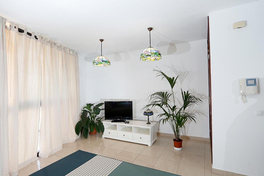 Televízia a/alebo spoločenská miestnosť v ubytovaní Apartamento frente al Puerto de Candelaria a 20 metros de la playa.