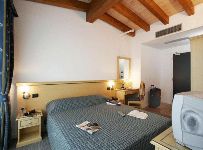 a hotel room with a bed and a television at Hotel Mary in Campalto