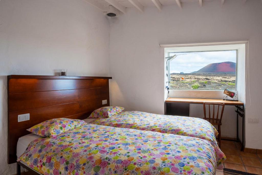 Masdache的住宿－El Rincón，一间卧室设有一张床和一个美景窗户。