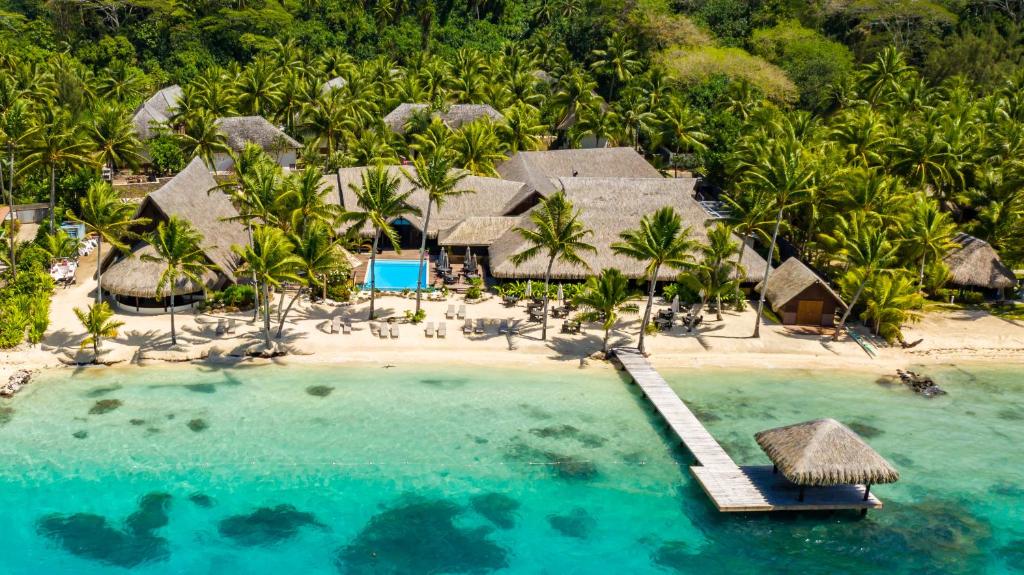 an aerial view of a resort on a tropical island at ROYAL BORA BORA in Bora Bora