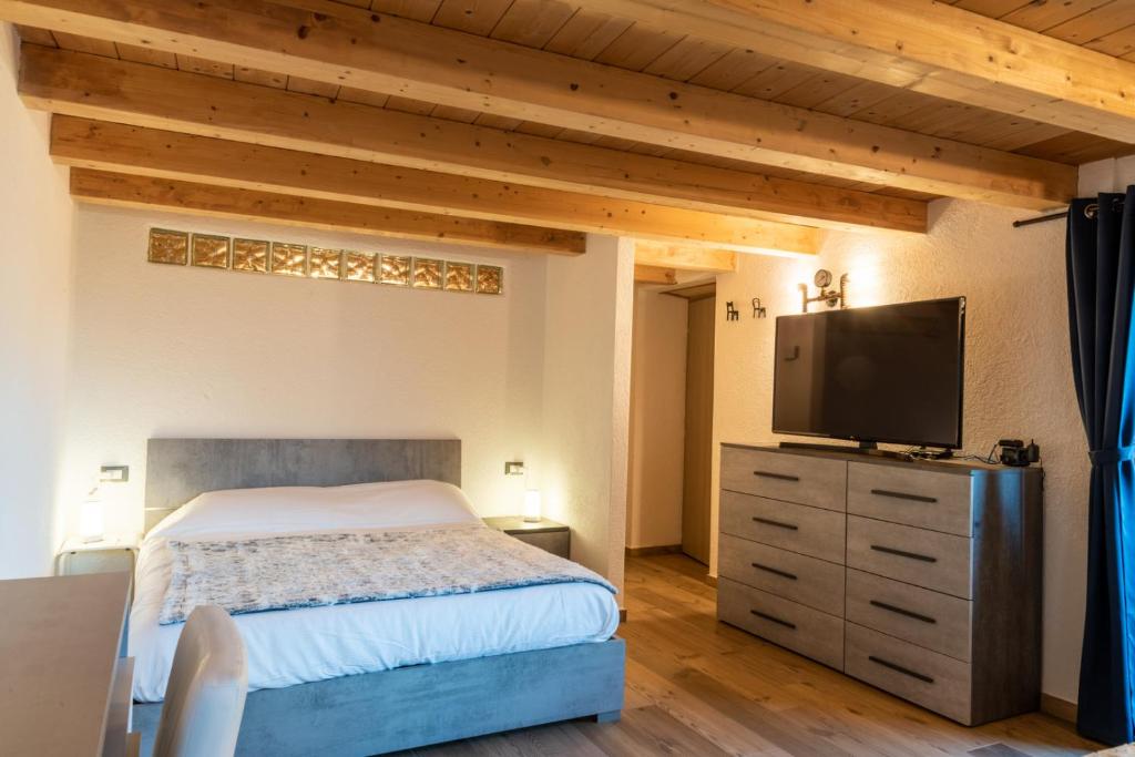 奧斯塔的住宿－Rayon de Miel，一间卧室配有一张床和一台平面电视