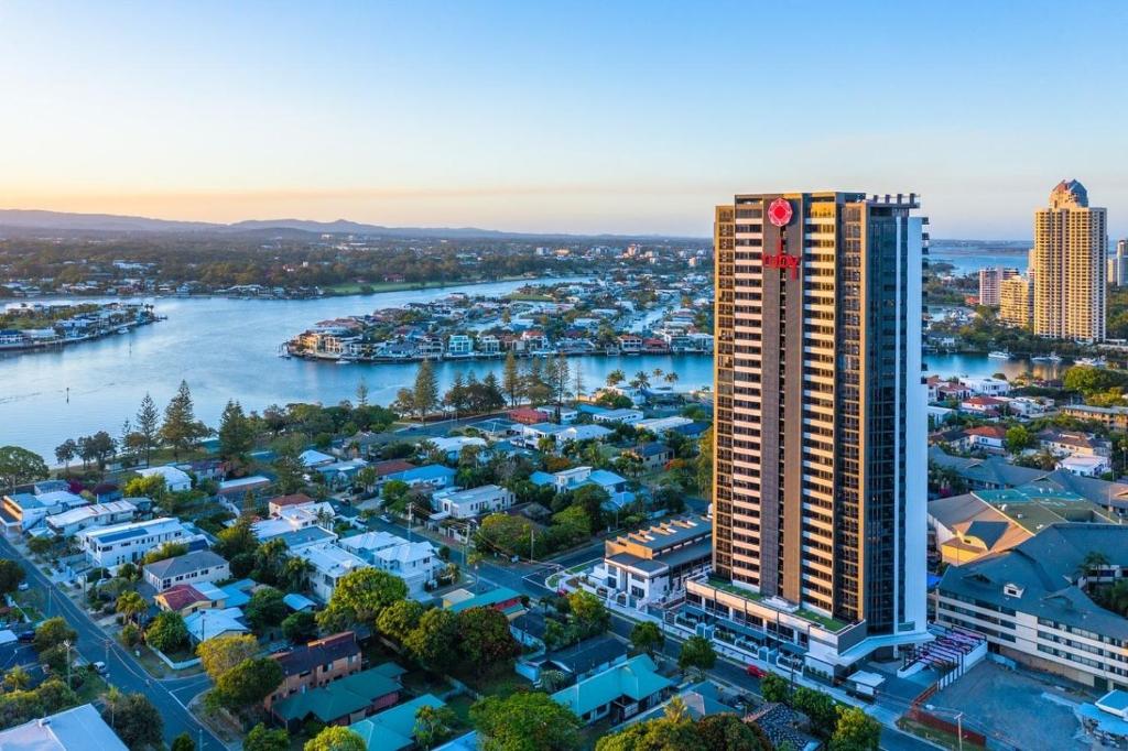 an aerial view of a city and a river at Ruby Gold Coast By Serain in Gold Coast