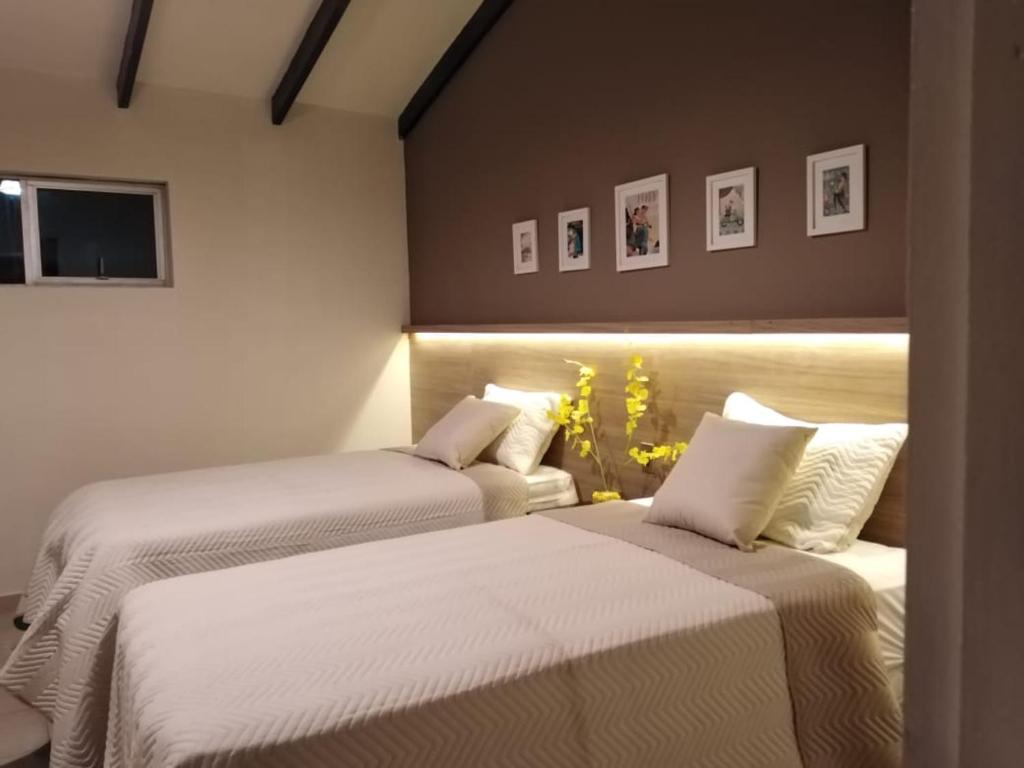 een slaapkamer met 2 bedden in een kamer bij Ajayu Sucre in Sucre