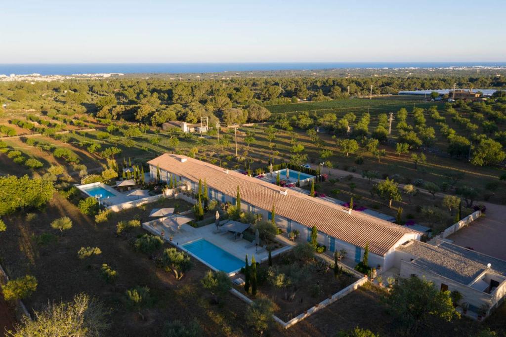 - une vue aérienne sur une maison avec une piscine dans l'établissement Sa Nau Agroturismo - Adults Only, à Portocolom