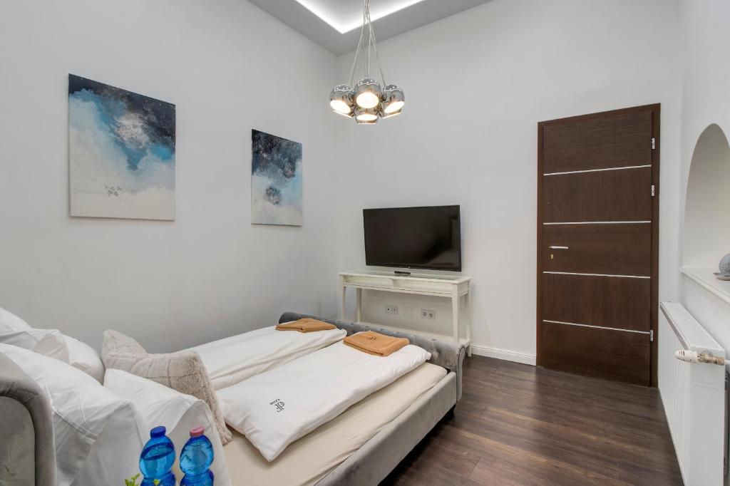 TV a/nebo společenská místnost v ubytování Semmelweis Apartment