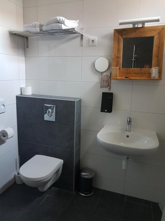 a bathroom with a toilet and a sink at Stad &amp; Strandhotel Elisabeth in Vlissingen