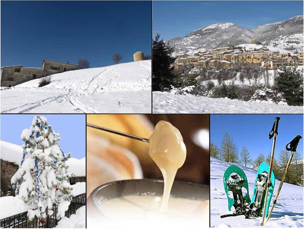 a collage of pictures of a snow covered tree with a spoon at Les Chambres d&#39;Hôtes du Cladan in LʼÉpine