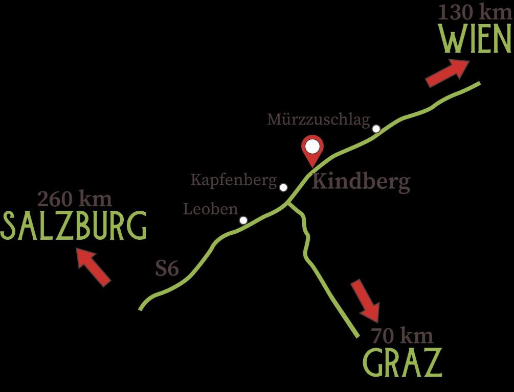 a map of sakuragang with a red marker at Pension Ehrenfried - Hotel garni in Kindberg
