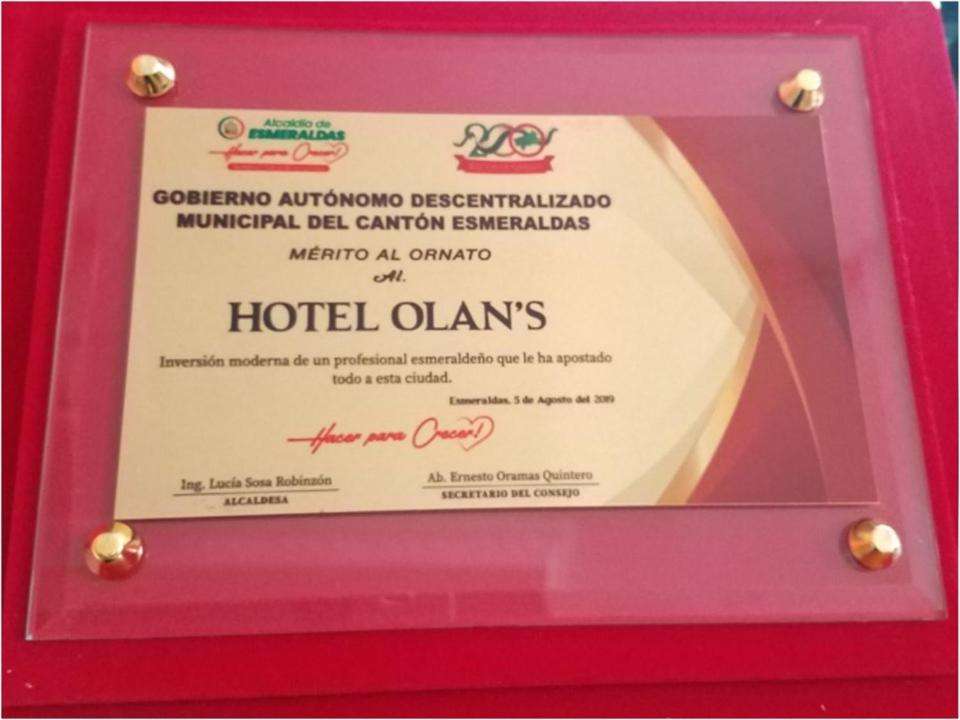 Certifikát, hodnocení, plakát nebo jiný dokument vystavený v ubytování Olan´s Hotel Group