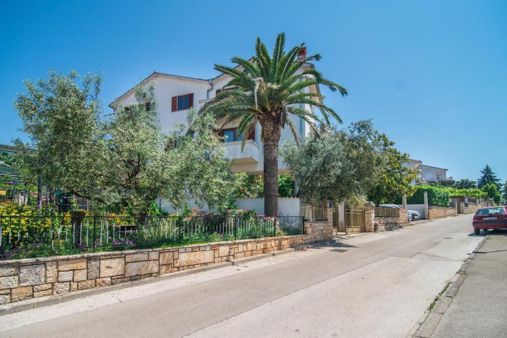 a palm tree in front of a building on a street at Apartmani Ivan Pula in Pula