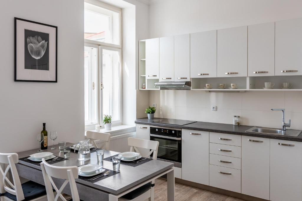 Kuchyň nebo kuchyňský kout v ubytování Penzion Apartmány Hradební
