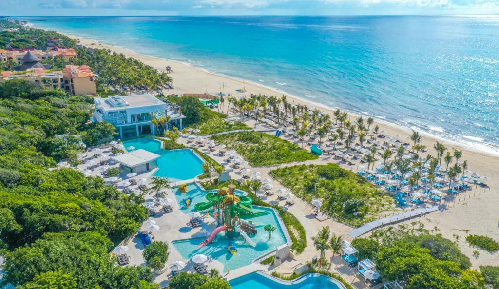 an aerial view of the resort and the beach at Sandos Playacar All Inclusive in Playa del Carmen