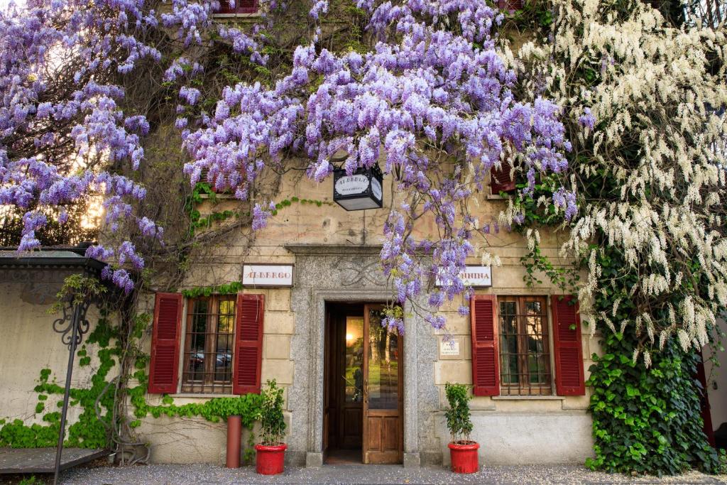 a building with purple wisterias on it at Albergo Ristorante Madonnina in Cantello