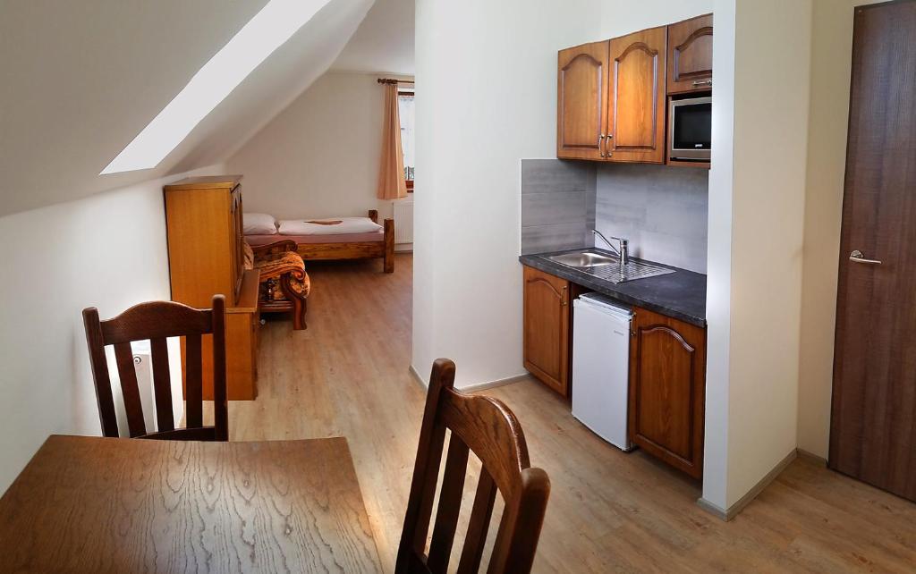 Kuchyň nebo kuchyňský kout v ubytování Apartmány Šachty